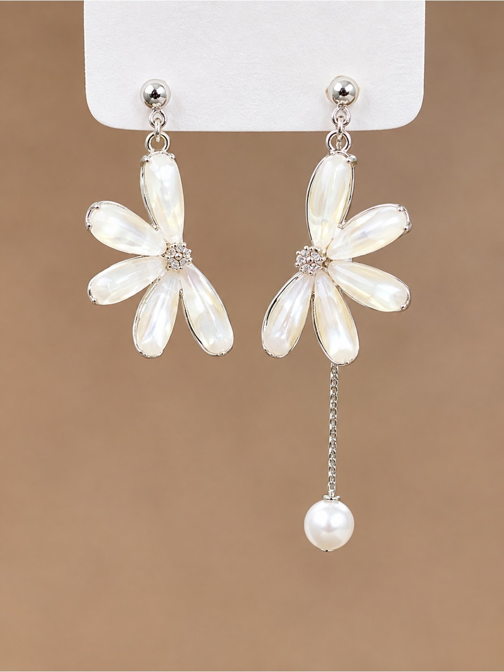 Pearl-Accent White Floral Drop Earrings with Dangle